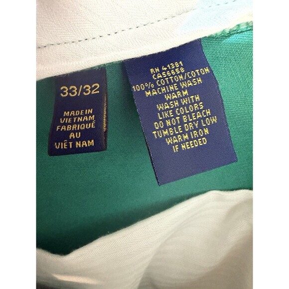 Polo Ralph Lauren Chino Pants Slim Fit Flat Front Green 100% Cotton Men's 33x32 - Picture 8 of 8